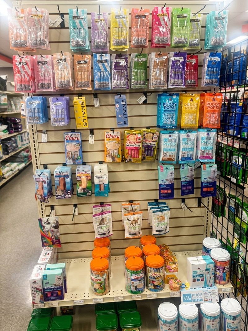 A wall of Churu, Fussie Cat and other cat treats